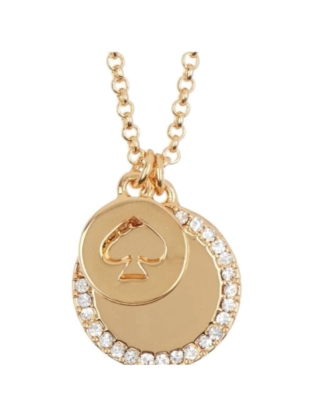 Kate Spade Gold Tone Clear Crystal Spade Charm Necklace One Size